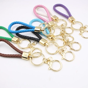 Braided PU leather keychain with gold metal buckle in multiple colors set of eight