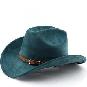 Chapeau De Cowboy Occidental Rétro Simili Daim Large Bord Fedora Jazz Avec Bande En Cuir Boucle Métallique Unisexe Style Vintage