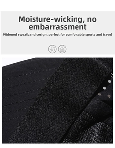 Detail of wide moisture-wicking sweatband inside black quick-dry sport baseball cap