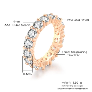 Eternity rose gold ring with 4mm round AAA+ cubic zirconia diamonds and polished finish