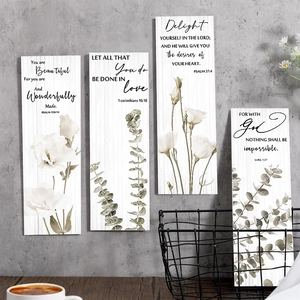 Décoration Murale Inspirante en Bois de Peuplier Rustique Imprimé Floral Eucalyptus Écriture Plaque Décorative pour Chambre