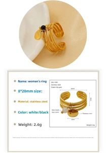 Size chart showing 8x20mm multilayer stainless steel ring with 18k gold plating details
