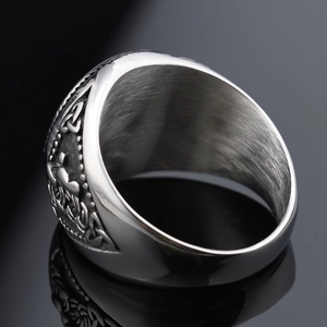 Vintage stainless steel Viking rune ring for men with Celtic knot embossed textures