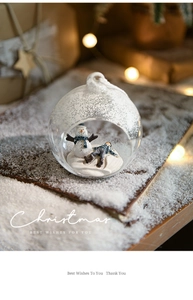 Detailed Christmas glass ornament with snowman miniature and warm festive lighting scenery