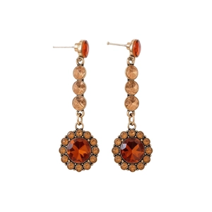 Boucles d'oreilles vintage dorées avec strass ambrés et design de fleur à pampilles