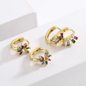 Irregular geometric gold-plated earrings with colorful zircon stones in various styles