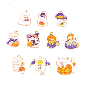 Halloween DIY enamel alloy charms featuring ghost, pumpkin, and witch cat for jewelry