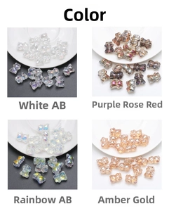 Macro detail of 3D bear crystal pendants in White AB, Purple Rose, Rainbow, and Amber Gold