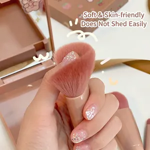 Portable 5-piece pink makeup brush set with storage box showing soft dense bristles