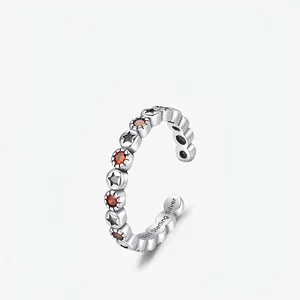 Bague Ouverte Ajustable En Argent Sterling 925 Étoile Avec Zircon Orange Rond Bijoux Vintage Pour Femmes
