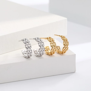 Minimalist S925 sterling silver chain link C-shaped hoop earrings in gold and silver