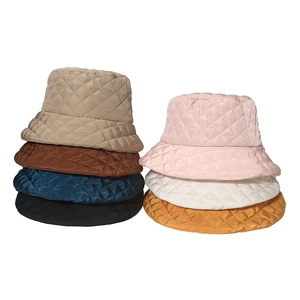 Bucket Hat Quilted Diamond Plaid Warm Windproof Winter Casual Padded Polyester Solid Color Accessory