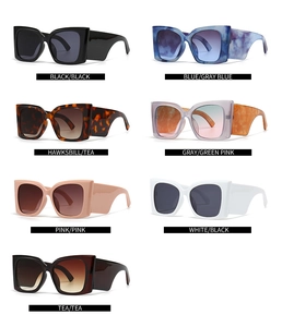 Detailed color palette showing seven stylish rectangular sunglasses in various frame shades