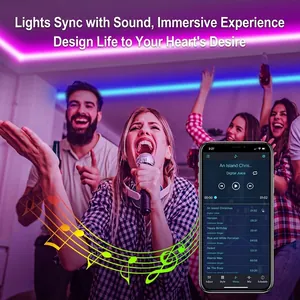 Smart RGB LED strip lights with music sync and phone app control for home party lighting