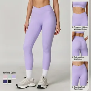 Leggings de yoga à taille haute avec taille croisée en V et effet push-up fessier
