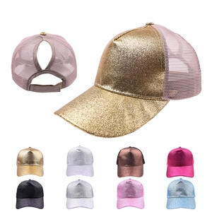 Berretto da Baseball Donna con Coda di Cavallo Glitterato Regolabile Mesh Trucker Hat Paillettes Cappello da Sole Estivo