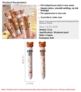 Detail view of 10-color quick-dry ballpoint pen with cute bear pattern and multi-color switch