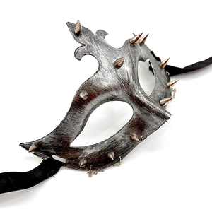 Vintage silver punk masquerade mask with metal spikes and hanging chains for men and women