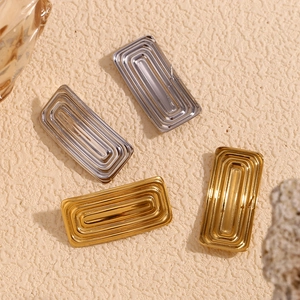 Minimalist 18K gold plated stainless steel rectangular stud earrings with ribbed texture