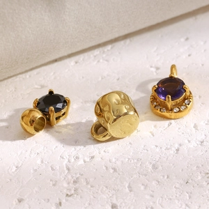 Fashion DIY Stainless Steel Pendants 18K Gold Plated Purple Black Zircon Small Barrel Bead Charms Accessories For Women
