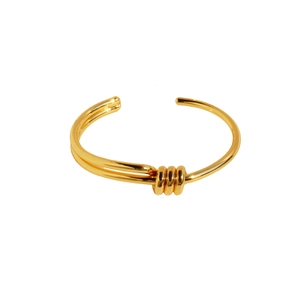 24k gold plated layered knot open cuff bracelet with minimalist spiral rope design
