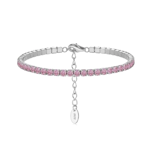 Sparkling S925 sterling silver tennis bracelet featuring 3mm pink cubic zirconia stones