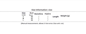 Size guide table for women's knitted dress showing bust and length measurements in centimeters
