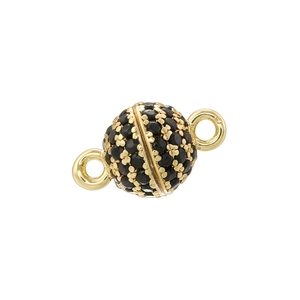Close-up of golden connector buckle with black pavé crystals for jewelry making