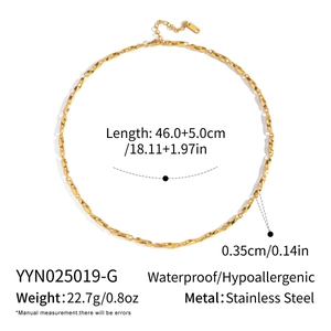 Detailed size and material specifications for this golden stainless steel link chain