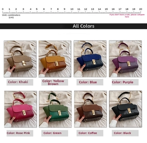 Matrix of eight crocodile texture trapezoid bags showing various colors and chain straps
