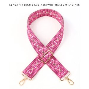 Ethnic pink and white geometric patterned 3.8cm wide replacement shoulder strap for handbags
