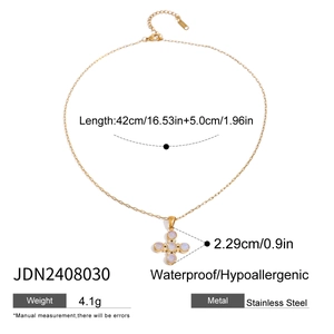 Gold stainless steel cross necklace with lavender stones and dimensions 42cm plus 5cm extender