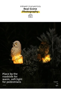 Solar owl lawn lights featuring realistic resin carvings and warm LED lighting for garden decor
