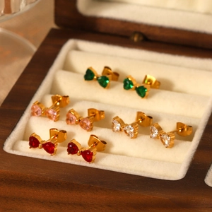 Orecchini a fiocco in acciaio placcato oro 18K con zirconi colorati incastonati