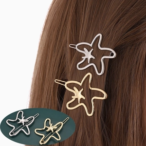 Hollow Starfish Hair Clip Alloy Gold Silver Irregular Metallic Side Clip Trendy Women Elegant Fashion Hair Accessory