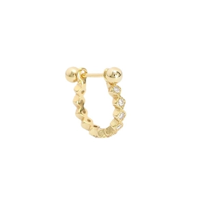Single gold s925 silver geometric hoop earring with round zircon stones and ball screw back