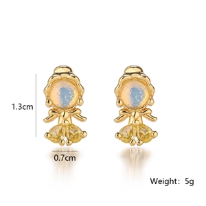 Detailed size view of fairy princess earrings in 18K gold plating with zircons