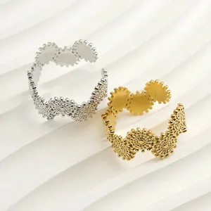 Gear Shape Open Ring Stainless Steel 18K Gold Plated Adjustable Retro Industrial Punk Style Jewelry For Women