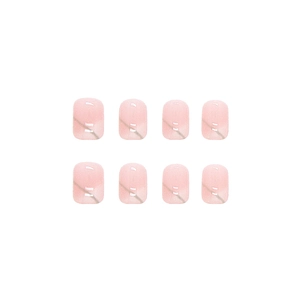 Faux ongles courts ovales rose effet œil de chat avec texture marbrée sur fond blanc