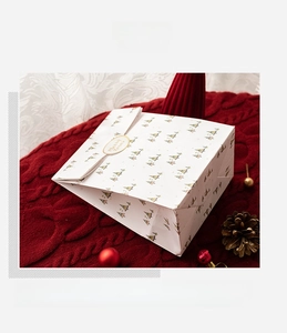 Detail of Christmas gift bag made of 150g white kraft paper with Merry Xmas seal