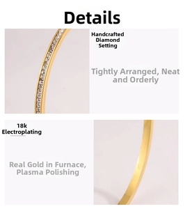 Detailed close-up of 18k gold plated bangle featuring hand-set square cubic zirconia stones