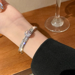 Double-layer zircon flower open bracelet with silver finish and purple crystal for women