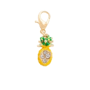 Pineapple charm pendant with yellow enamel and rhinestones on gold alloy base