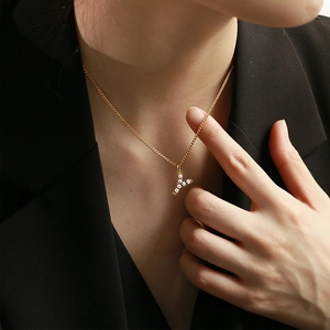 Elegant gold stainless steel necklace with a sparkling zircon letter Y pendant for women