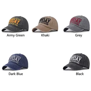 Classic washed cotton baseball caps with Friday embroidery in five vintage colors