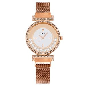 Montre De Mode Pour Femmes Mouvement Quartz Bracelet En Maille Métallique Incrusté De Strass Boucle Magnétique