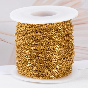 Bulk spool of vacuum-plated gold stainless steel gourd-shaped 8-link chain for DIY jewelry