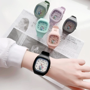 Luminous square silicone watch with cute cartoon elephant pattern and colorful strap