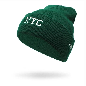 Nyc Letter Embroidery Knitted Beanie Hat Cotton Warm Cuffed Winter Skull Cap Casual Streetwear For Men Women