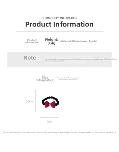 Detailed view of the rhinestone bow ring dimensions with crystal finish and measurements